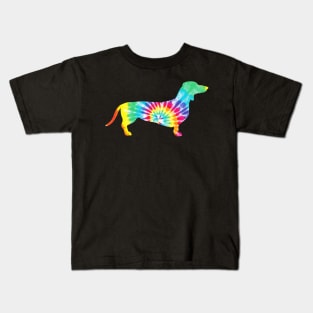 Tie Dye Dog Shirt Hippie Dachshund Retro T shirt Puppy Gift Kids T-Shirt